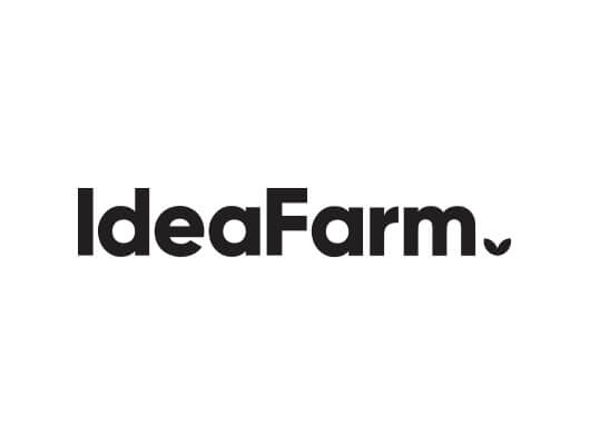 A black & white logo of the IdeaFarm brand.