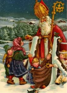 St Nicholas bringing gifts to children